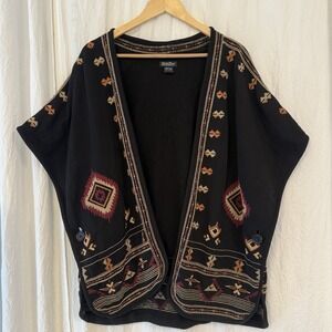 Lucky Brand Womens Aztec Open Front Cardigan Kimono Embroidered Southwestern OS